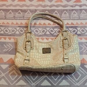Elegant Cream Crocodile-Embossed Handbag